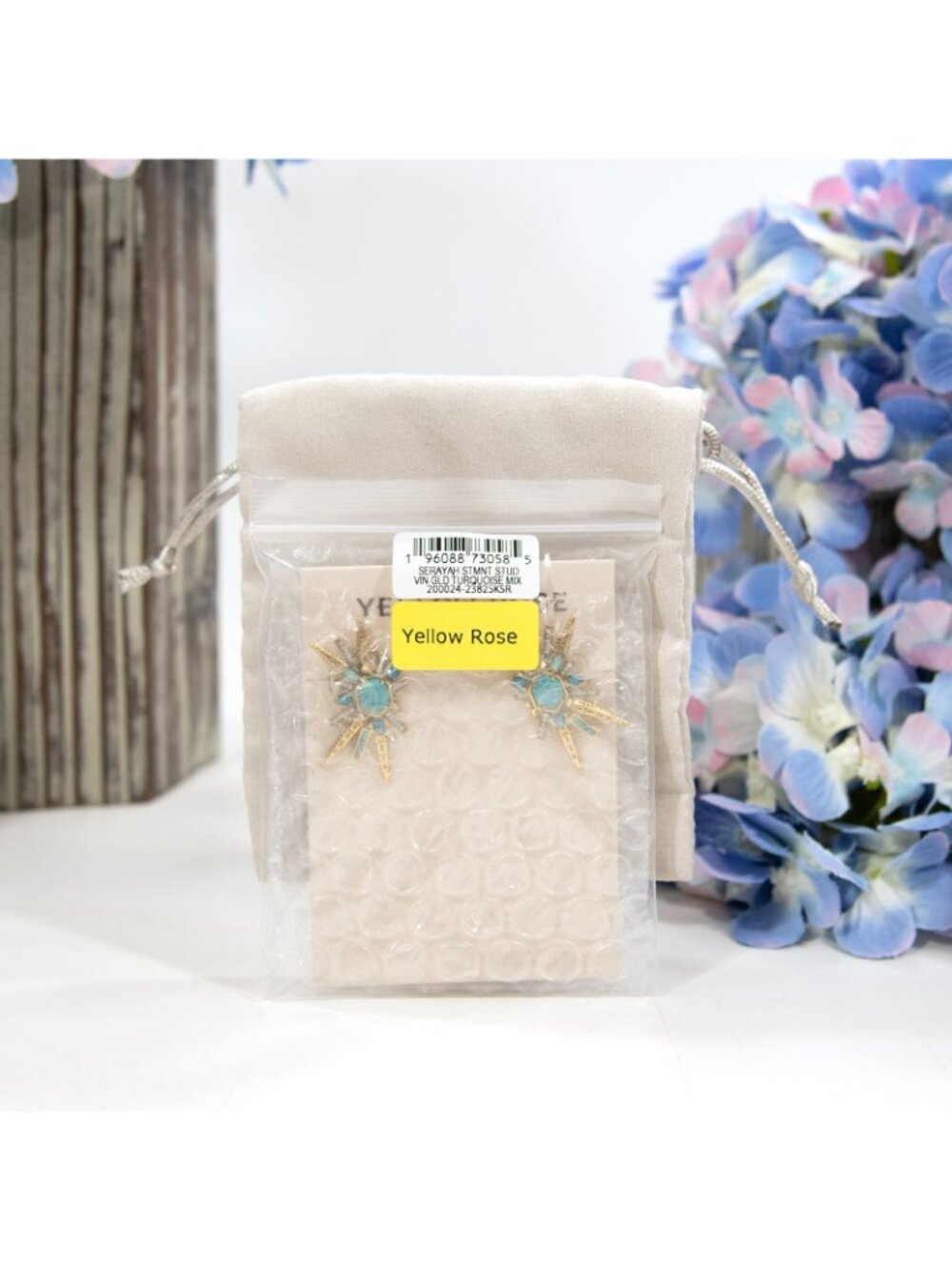 Kendra Scott Yellow Rose Serayah Turquoise Statement Gold Earrings NWT $150 - Picture 2 of 5
